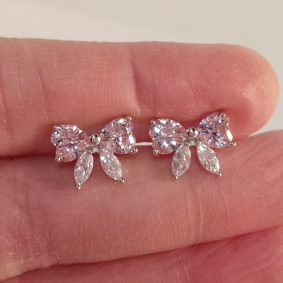 18K White Gold Filled Heart Bow Pink Diamond Topaz Zircon Stud Earrings Gift - Picture 5 of 6